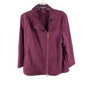 Chico's Purple Faux Suede Moto Jacket Women's Size 4 US 20/22 Gold Zip Lined